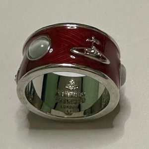 Sold out Vivienne Westwood silver Red enamel pearl logo Ring